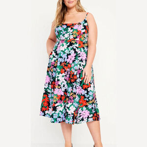 Old Navy Dress Women’s XXL Tall Blue Green Floral Spaghetti Strap Linen Blend